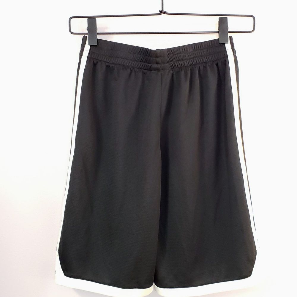 Adidas Boys Athletic Shorts Black with 3 White Stripes down sides Size M (10/12)